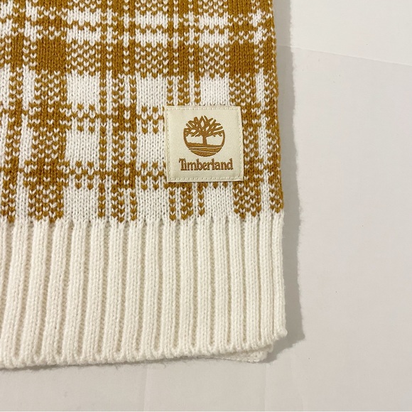 Timberland Knit Scarf Cream and Yellow/Brown Plaid Pattern New With Tags Gift - Picture 7 of 7